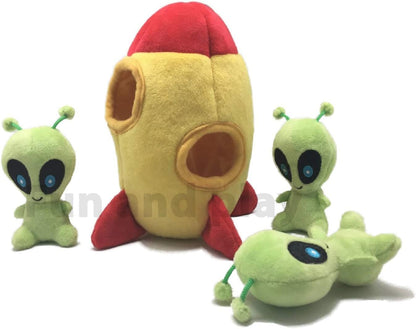 Interactive Plush Squeaky Hide and Seek Squirrel Puzzle Toy for Small Dogs (Spaceship and Aliens Design)
