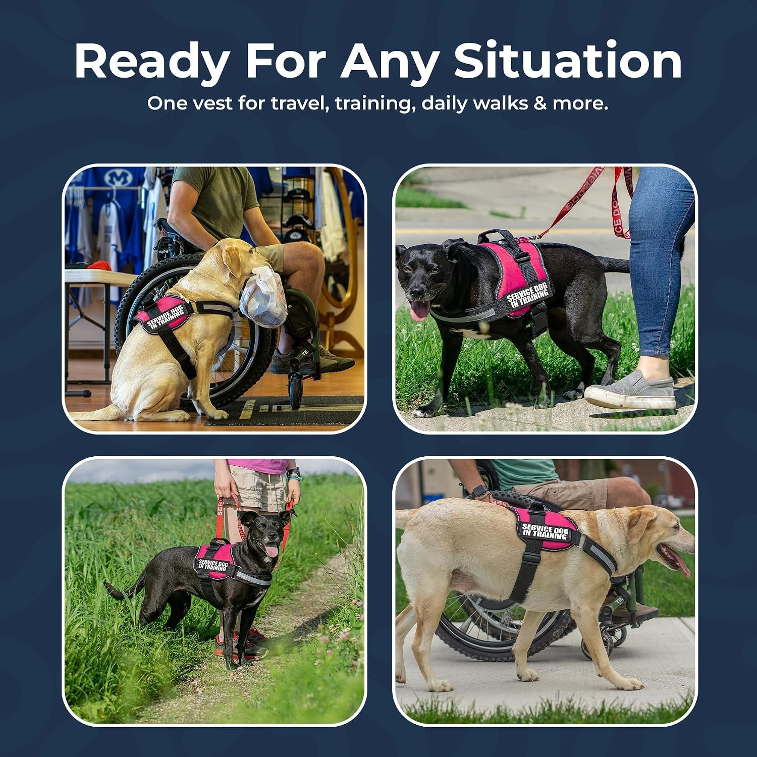 Service Dog in Training Vest Harness Small 19.5-25 in Pink | Durable & Adjustable Vest for Dog with Reflective Straps, Removable Patches, Handle & D-Ring, Travel and Daily Use