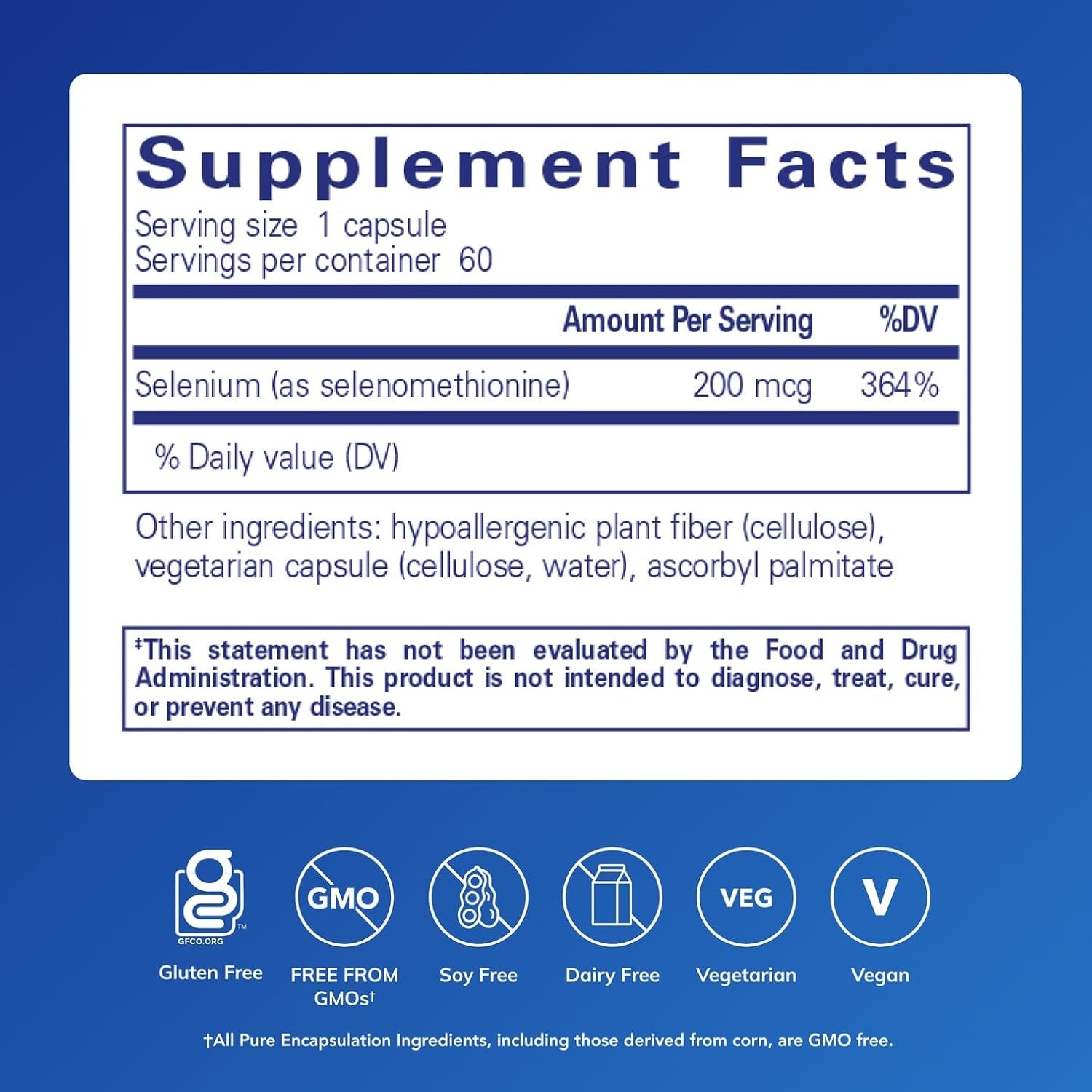 Selenium - 200 Mcg - for Healthy Cellular Function, Immune System & Antioxidant Defenses* - Mineral Supplement - Vegan & Gluten Free - 60 Capsules