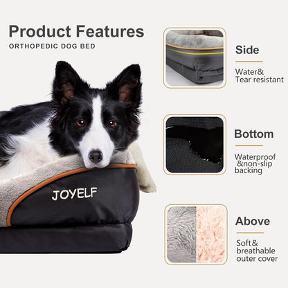 Large Orthopedic Memory Foam Dog Bed with Removable Washable Cover and Complimentary Squeaker Toy