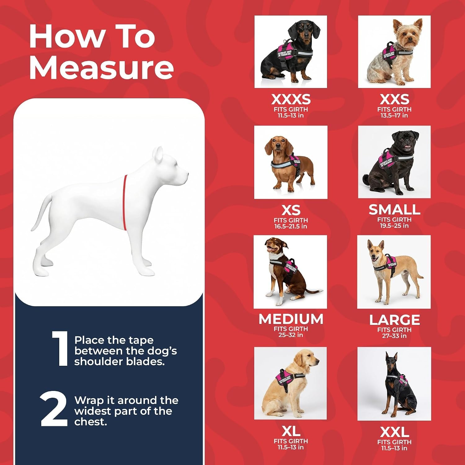 Service Dog in Training Vest Harness Small 19.5-25 in Pink | Durable & Adjustable Vest for Dog with Reflective Straps, Removable Patches, Handle & D-Ring, Travel and Daily Use
